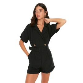 Trendyol Women's Regular Fit Cache-Coeur Woven Jumpsuit Overall, Black, black