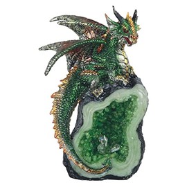 ICE ARMOR 8.5" H Green Dragon on Green Faux Crystal Stone Statue Fantasy Decoration Figurine