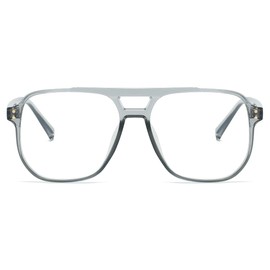 JOVAKIT Aviator Blue Light Blocking Glasses for Women Men, Fashion Fake Nerd Clear Square Pilot Frame Computer Glasses (Transparent Grey)