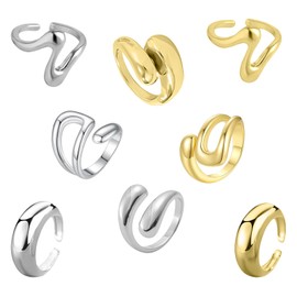 8 Piece Ring Gold Women's Ring Set Rings Silver Suit Stackable Irregular Geometric Chunky for Girls Teenagers Women Gift Adjustable Rings for Engagement Chic for Women Elegant