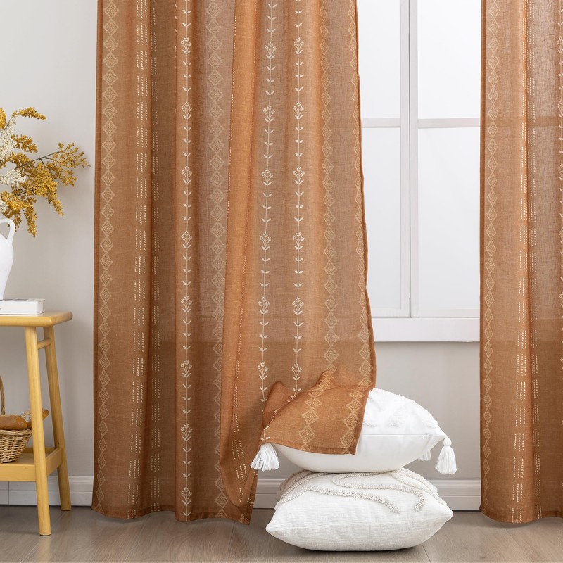 Boho Terracotta Tab Top Bohemian Curtains for Fall Living Room