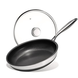 KITEXPERT Non Stick Frying Pans with Lid, 12" Titanium Ceramic Pan Nonstick Stainless Steel Skillet, PFAS PFOA & PTFE Free, Quick-Cool Handle, Dishwasher & Oven Safe, Compatible with All Cooktops