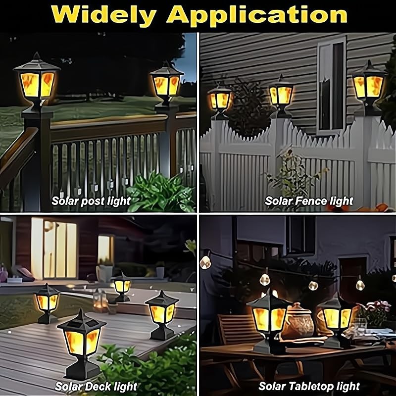2-Pack Solar Fence Post Lights with Flickering Flame – Waterproof