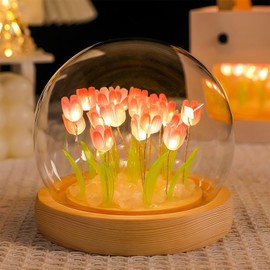 AWSOLAR Pink Tulip Lights, Tulip Lamp with 20 Flower Lamp, Pink Tulip Gift for Women