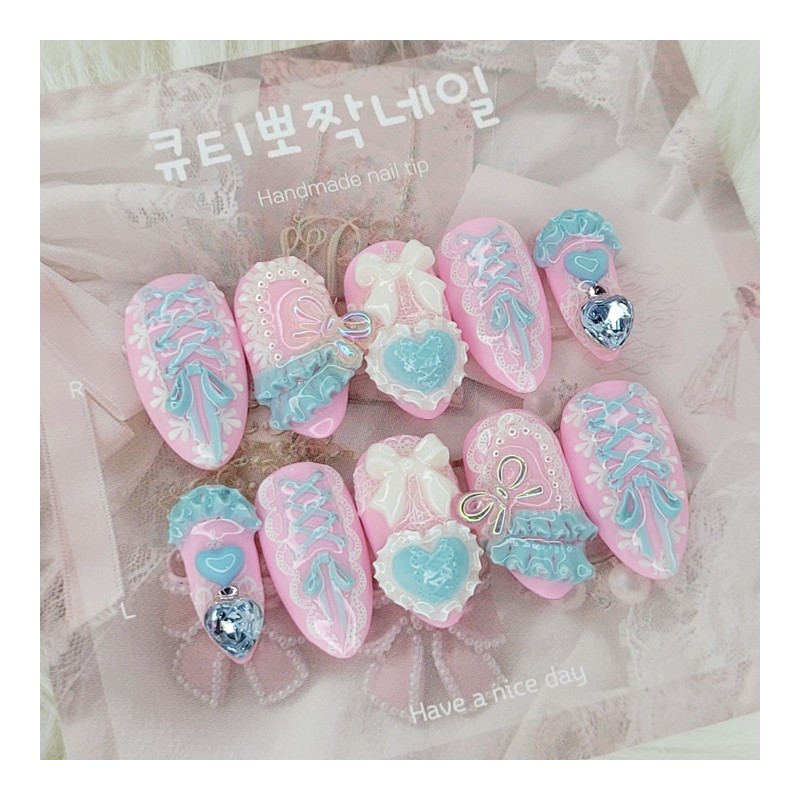 Mass-produced landmine strawberry cream handmade nail tip - Almond M