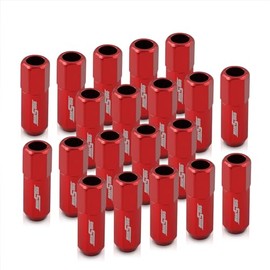 AJP Distributors 20 Piece Universal M12x1.25 60mm Open End Aluminum Lug Nuts, 20pc M12 x 1.25MM Lug Nut Set Wheels Rims JDM VIP Kit Red