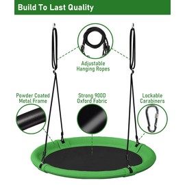 Ansionsol 40 Inch Saucer Tree Swing Set for Kids & Adults, Adjustable Flying Swing Seat for Backyard or Outdoor Playground, Green & Black