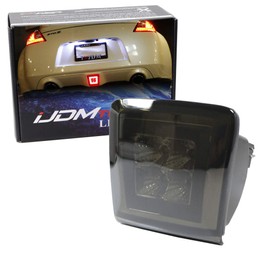 iJDMTOY Dark Smoked Lens LED Rear Fog Light Kit Compatible With 2009-2020 Nissan 370Z & 13-17 Juke Nismo, Powered by Red LED as Brake/Rear Fog & White LED as Backup Reverse Lamp