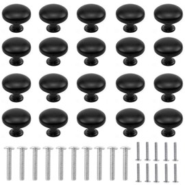 KJLEEN Pack of 20 Knobs for Cabinets, Furniture Knobs, Cabinet Knobs, Black Drawer Knobs, Drawer Handles, 30 mm, Chest of Drawers, Round Pointed Knobs, for Kitchen, Cupboard, Drawer, Dresser, Doors,