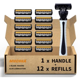 Miechua 3 Blade Razor,Plastic Anti-slip Men Manual Refill Cartridges razors, Reusable Face Cleansing Care Tool, Shave Supplies for Men and Women - Black