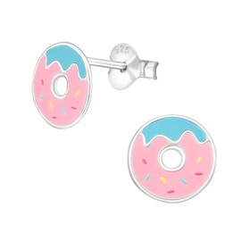 Bungsa Children's Doughnut Stud Earrings 925 Sterling Silver, Stainless Steel, Pearl
