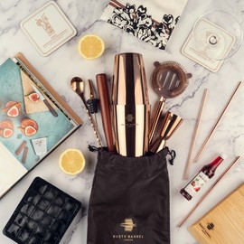 Rusty Barrel Cocktail Making Kit - Beautifully Presented Cocktail Shaker Set - Premium Cocktail Set with Cocktail Shaker and Bar Accessories for Home Pub - Cocktail Gift Set in a Beautiful Gift Box