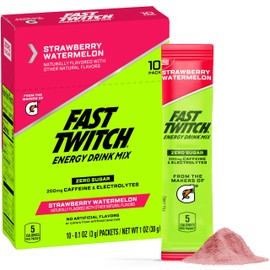 Fast Twitch Energy Drink Mix from Gatorade Powder Sticks, Strawberry Watermelon, 0.08oz Packets, 10 Pack, Zero Sugar, Electrolytes, Caffeine