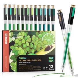 ZSCM Retractable Glitter Gel Pens, 12 Colors Large Capacity Green Glitter Metallic Gel Ink Pen, 1 mm Fine Point Smooth Writing Color Pens for Adult Coloring Book Note Taking Aesthetic Art Supplies