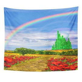 Emvency Tapestry Fields Musical the Yellow Brick Road Leading Into Emerald City Land Rainbow Home Decor Wall Hanging for Living Room Bedroom Dorm 60x80 Inches