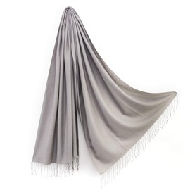 Pashmina Collection Cashmere Silk Large Stole Plain Gift Box Included, mist gray