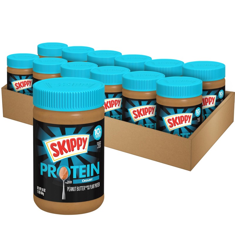 SKIPPY Creamy Peanut Butter Blended with Plant Protein, 16oz Plastic