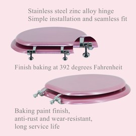 BLOFDE Round Toilet Seat Wood Toilet Seat Prevent Shifting with Zinc Alloy Hinges American Standard Size Toilet Seat Easy to Install also Easy to Clean (Round,Sparkling Pink)
