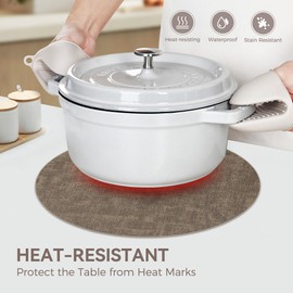 Round Placemats Set of 6, Reversible Faux Leather Heat Resistant Table Mats, 100% Waterproof Oilproof Wipeable Table Protective Placemats for Vinyl, Washable for Indoor & Outdoor Use (6, Dark Coffee)