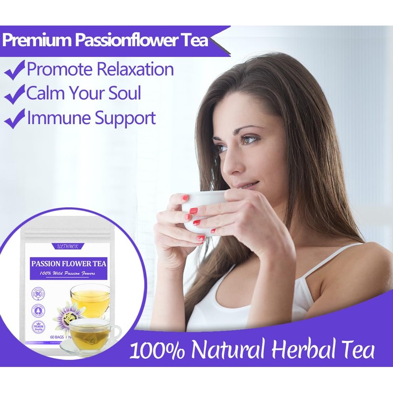 60 Premium Passion Flower Tea Bags, Made with 100% Natural