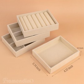 Framendino, 9 Pack Small Jewelry Tray Bulk Stackable Velvet Organizer Trays for Drawer Inserts Beige