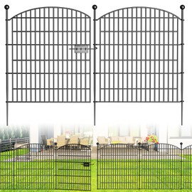 Decorative Garden Metal Fence 5 Pack with Gate, 32 in (H) x 11.8 ft (L) No Dig Dog Animal Barrier for Yard, Animal Ground Stakes Fencing for Garden, Patio, Flower Bed
