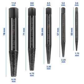 S&R Screw extractor set, 5 pieces, made in Germany, left-hand extractor with square head made of chrome vanadium steel, in practical box with suspension