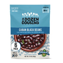 A Dozen Cousins Seasoned Beans, Vegan and Non-GMO Meals, Microwaveable Beans Ready to Eat Made with Avocado Oil (Black Beans, 6 Pack)
