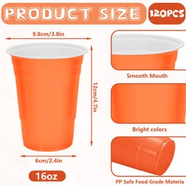 FYSUIMU 120Pcs Colored Plastic Cups Orange Hot Pink Plastic Cup 16oz Disposable Cup for Tequila Sunrise Bachelorette Party Supplies
