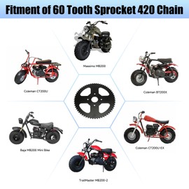 YOXUFA 60 Tooth Sprocket 40/41/420 Chain 40mm Bore for Coleman Mini Bike BT200X CT200U CT200U-EX Baja Warrior Heat MB165 MB200 TrailMaster Massimo Predator 212cc 196cc 6.5hp Powersports Go Kart Parts