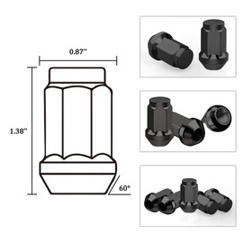 24PCS Lug Nuts 1/2 x 20, Hunting Horse 1.38" Tall Closed Bulge Acorn 3/4" Hex Wheel Lug Nut, Black