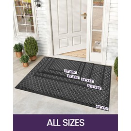 DEXI Front Door Mat Outside Entrance, All-Season Heavy Duty Rubber Doormat, Fade Resistant, Low-Profile, Easy Clean Patio Entryway, 23"x35", Floral Black