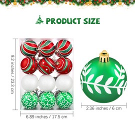 MCEAST 24 Pieces Christmas Ball Ornaments Painting & Glittering Christmas Tree Pendants Shatterproof Decorative Baubles in 8 Patterns for Christmas Tree Decorations, Red, Green, White