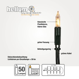 hellum Indoor Fairy Lights, 50 Lights, Indoor Fairy Lights with Plug, Fairy Lights Socket, Clear Warm Lights, 7.35 m Illuminated Length < 59 Lumen, Fairy Lights Indoor Green 151824