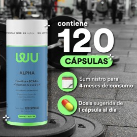 Suplemento Multivitaminico Alpha Wu Nutrition 120 Capsulas BCAA Creatina Vitaminas A B C E y K Para Hombres Mens Bienestar 4 Meses De Consumo