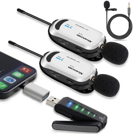 Alvoxcon USB Micrófono Inalámbrico de Solapa para PC, Doble Micrófono Lavalier UHF para Android, iOS, Laptop, Macbook, BocinaPA, Profesional Video Grabación, YouTub, Clase Zoom, Vlog, Podcast