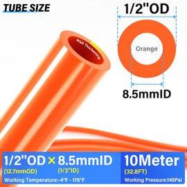 TAILONZ PNEUMATIC Orange 1/2 Inch OD 10 Meter 32.8ft PU Polyurethane Air Tubing Kit Pipe Hose Air Line Tubing Air Hose Fittings Push to Connect Fittings(27PCS)