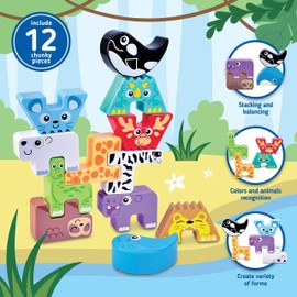HAP-P-KID Montessori Puzzle N’ Stack Animals Toys, Kids Stacking Building Animal Blocks Toy for Toddler Preschool, Fun Educational Stacker Gifts for 12 18 24 36 Months, 1 2 3 4 Year Old