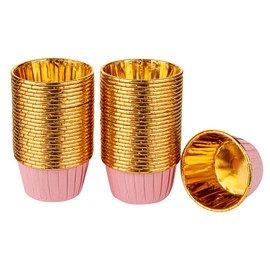 Panificio 3.5 Ounce Baking Cups, 50 Greaseproof Foil Cups - Lids Sold Separately, Oven-Ready, Pink Foil Paper Muffin Liners, Microwavable, Disposable - Restaurantware