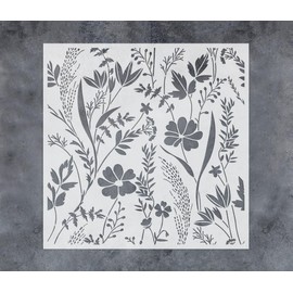 GSS Designs Woodland Wildflowers Botanical Stencils 12x12Inch Reusable Floral Wall Stencil for Painting on Furniture Walls Nature Wallpaper Stencil Pattern
