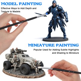 MBAIYO 6 Sizes Dry Brush Set, Miniature Painting Drybrush Set Premium Goat Hair Domed Professional Hobby Detail Brush Miniature Dry Brush for Model Making Fantasy Figures Painting Watercolour