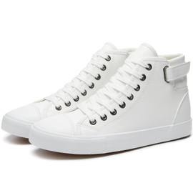 yageyan Men White high top Sneakers for Casual Black pu Leather Fashion Shoes for Men(white09)