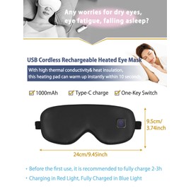 Silk Heated Eye Mask Cordless Rechargebale for Dry Eyes,Warm Eye Heating Pad No Pressure, Sleep Eye Mask Gift for Men and Women