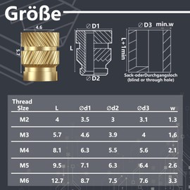IKAAMDX gewindeeinsatz 3d druck - M2 + M3 + M4 + M5 +M6 Sortimentskasten - 290Stück - Gewindebuchse aus Messing - Einpressmuttern für Kunststoffteile - Durch Einschmelzen 3d druck Teile Gewindeeinsatz