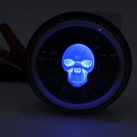 Motorcycle LED Headlight, 7in Round Motorcycle LED Angel Eye Headlight Skull Head Pattern White Lighting Waterproof Universal Modification