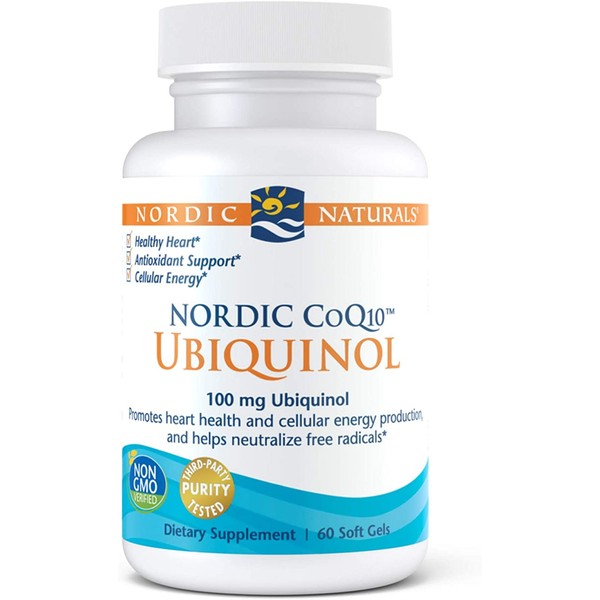 Nordic Naturals Nordic CoQ10 Ubiquinol - 100 mg Coenzyme Q10 (CoQ10) Ubiquinol - 60 Mini Soft Gels - Heart & Brain Health, Cellular Energy Production, Antioxidant Support - Non-GMO - 60 Servings