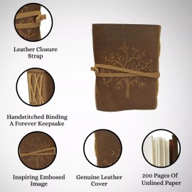 Madosh Leather Handcrafted Tree Embossed Vintage Brown Diary Daily Writing Journal