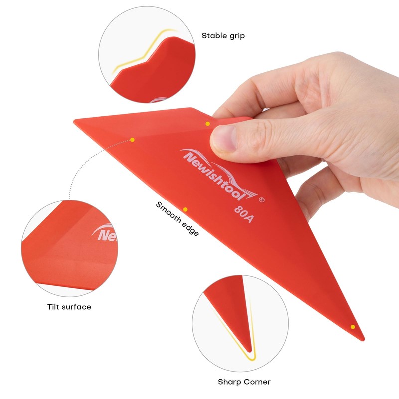NEWISHTOOL 5-Pack Window Tint Tools Triangle Squeegee, 80A Hardness Multi-Edge