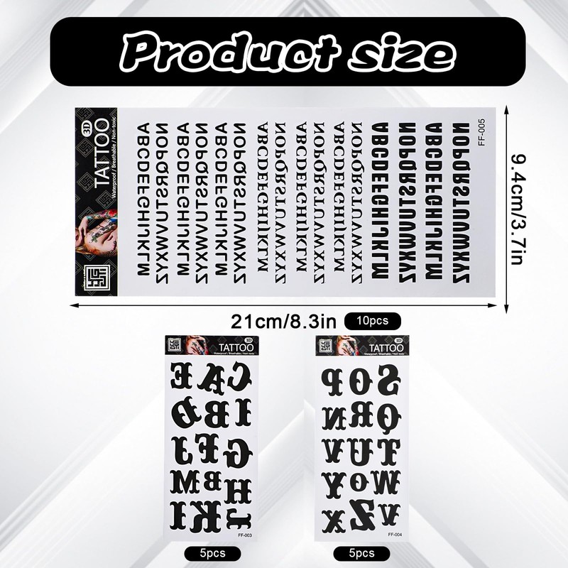 Realistic Temporary Tattoos, 60 Sheets Letters Temporary Tattoos- 5 Assorted
