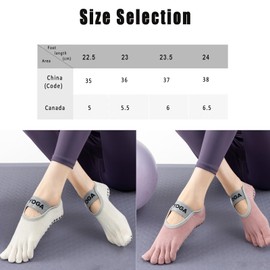 2 Pairs of Women Pilates Socks, 5 Finger Anti Slip Yoga Socks, Natural Toe Sport Grip Socks Suitable for Dance Sports (CA/US, Alpha, One Size, Regular, Regular, Skin pink+white)